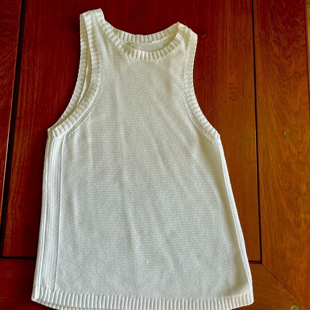 High neck sweater tank.  Off white.